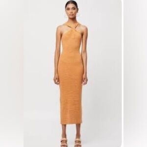 NWOT WNTRMSE Chic Halter Midi Dress in Warm Orange size M/L